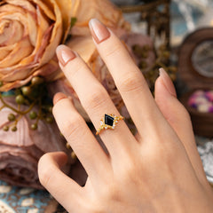 Kite Cut Nature-Inspired Black Onyx Engagement Ring