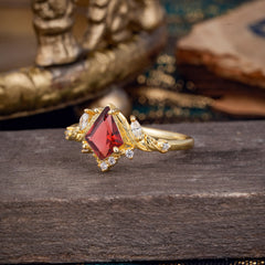 Kite Cut Natural Garnet Engagement Ring