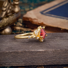 Kite Cut Natural Garnet Engagement Ring