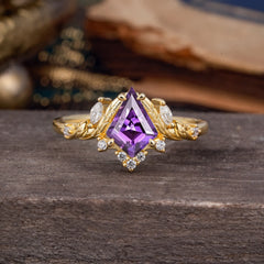 Kite Cut Nature-Inspired Amethyst Engagement Ring