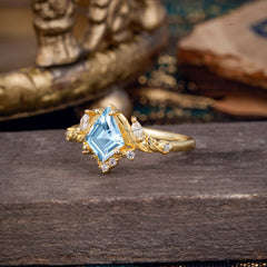 Kite Cut Natural Aquamarine Engagement Ring