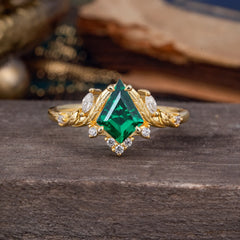 Kite Cut Nature-Inspired Emerald Engagement Ring