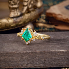 Kite Cut Natural Emerald Engagement Ring