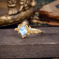 Kite Cut Nature-Inspired Moonstone Engagement Ring