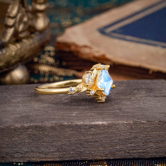 Kite Cut Nature-Inspired Moonstone Engagement Ring