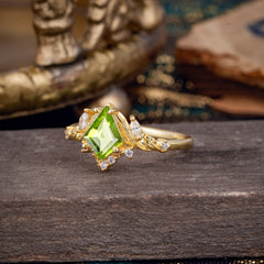 Kite Cut Nature-Inspired Peridot Engagement Ring