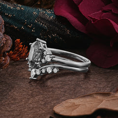 Halloween Limited-6 Prong Hexagon Cut Black Rutilated Quartz Ring Set