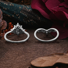 Halloween Limited-6 Prong Hexagon Cut Black Rutilated Quartz Ring Set