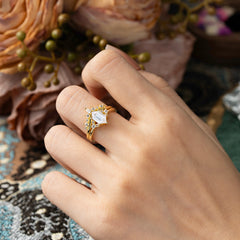 Luxury Vintage Classic 6-Prong Hexagonal-Cut Moissanite Engagement Ring Set