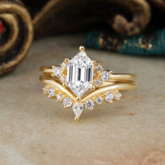 Luxury Vintage Classic 6-Prong Hexagonal-Cut Lab Diamond Engagement Ring Set
