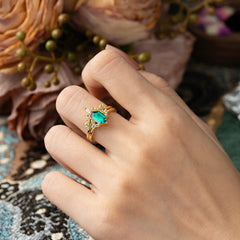 Luxury Vintage Classic 6-Prong Hexagonal-Cut Emerald Engagement Ring Set