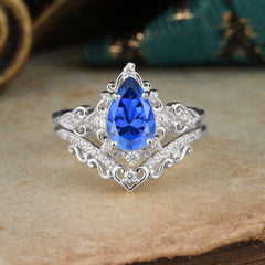 Luxury 4 Prong Pear Cut Sapphire Stackable Ring Set