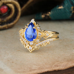 Luxury 4 Prong Pear Cut Sapphire Stackable Ring Set