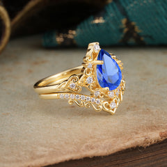 Luxury 4 Prong Pear Cut Sapphire Stackable Ring Set