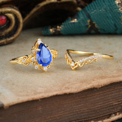 Luxury 4 Prong Pear Cut Sapphire Stackable Ring Set