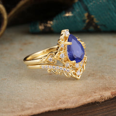 Luxury 4 Prong Pear Cut Tanzanite Stackable Ring Set