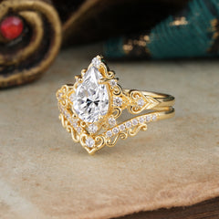 Luxury 4 Prong Pear Cut Lab Diamond Stackable Ring Set