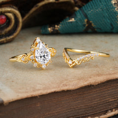 Luxury 4 Prong Pear Cut Lab Diamond Stackable Ring Set