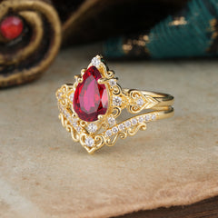 Luxury 4 Prong Pear Cut Ruby Stackable Ring Set