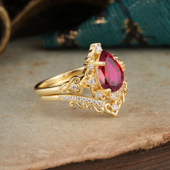 Luxury 4 Prong Pear Cut Ruby Stackable Ring Set