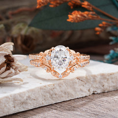 Naturally Inspired Luxury 4-Prong Oval Cut Moissanite Stacking Ring