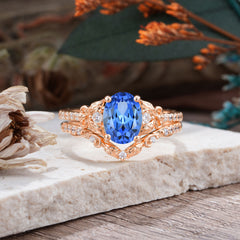 Naturally Inspired Luxury 4-Prong Oval Cut Sapphire Stacking Ring