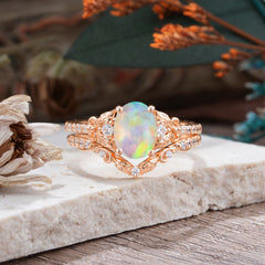 Naturally Inspired Luxury 4-Prong Oval Cut Opal Stacking Ring