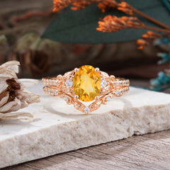 Naturally Inspired Luxury 4-Prong Oval Cut Citrine Stacking Ring Set