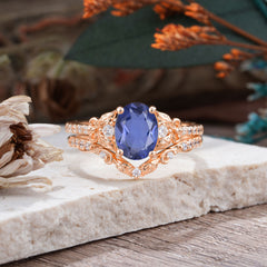 Naturally Inspired Luxury 4-Prong Oval Cut Tanzanite Stacking Ring Set