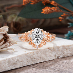 Naturally Inspired Luxury 4-Prong Oval Cut Lab Diamond Stacking Ring Set