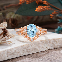 Naturally Inspired Luxury 4-Prong Oval Cut Aquamarine Stacking Ring Set