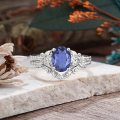 Naturally Inspired Luxury 4-Prong Oval Cut Tanzanite Stacking Ring Set