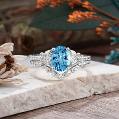 Naturally Inspired Luxury 4-Prong Oval Cut Aquamarine Stacking Ring Set