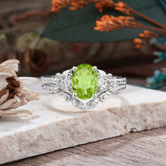 Naturally Inspired Luxury 4-Prong Oval Cut Peridot Stacking Ring Set