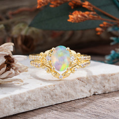 Naturally Inspired Luxury 4-Prong Oval Cut Opal Stacking Ring