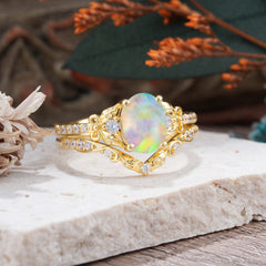 Naturally Inspired Luxury 4-Prong Oval Cut Opal Stacking Ring