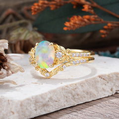 Naturally Inspired Luxury 4-Prong Oval Cut Opal Stacking Ring