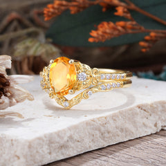 Naturally Inspired Luxury 4-Prong Oval Cut Citrine Stacking Ring Set