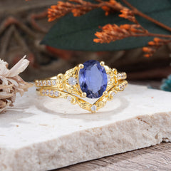 Naturally Inspired Luxury 4-Prong Oval Cut Tanzanite Stacking Ring Set