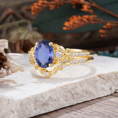 Naturally Inspired Luxury 4-Prong Oval Cut Tanzanite Stacking Ring Set