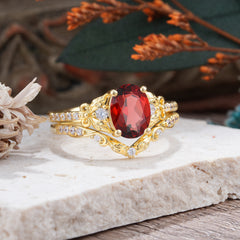 Naturally Inspired Luxury 4-Prong Oval Cut Garnet Stacking Ring Set