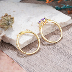 Naturally Inspired Luxury 4-Prong Oval Cut Amethyst Stacking Ring Set