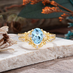 Naturally Inspired Luxury 4-Prong Oval Cut Aquamarine Stacking Ring Set