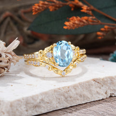 Naturally Inspired Luxury 4-Prong Oval Cut Aquamarine Stacking Ring Set