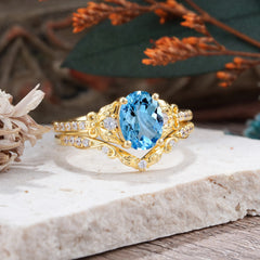 Naturally Inspired Luxury 4-Prong Oval Cut Aquamarine Stacking Ring Set