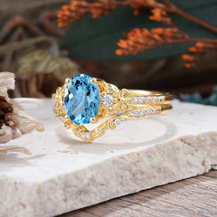 Naturally Inspired Luxury 4-Prong Oval Cut Aquamarine Stacking Ring Set