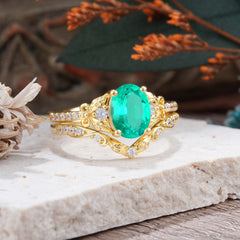 Naturally Inspired Luxury 4-Prong Oval Cut Emerald Stacking Ring Set