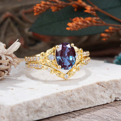 Naturally Inspired Luxury 4-Prong Oval Cut Alexandrite Stacking Ring Set