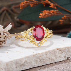 Naturally Inspired Luxury 4-Prong Oval Cut Ruby Stacking Ring Set