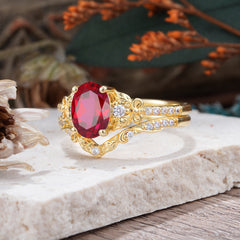 Naturally Inspired Luxury 4-Prong Oval Cut Ruby Stacking Ring Set